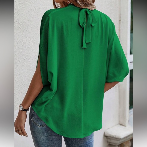 Boho Green Keyhole Crisscross Overlap Top Blouse Shirt S, M, L, XL - Picture 3 of 4